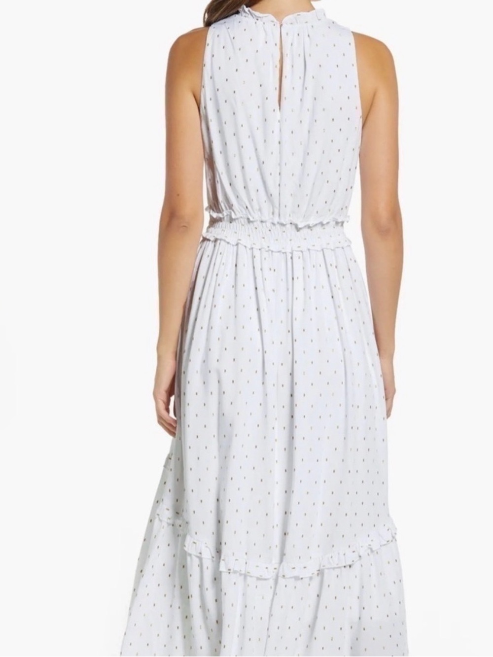 Lilly Pulitzer Resort White Sleeveless Dress with Gold Dot Accents “Clip Chaya” - Picture 2 of 11